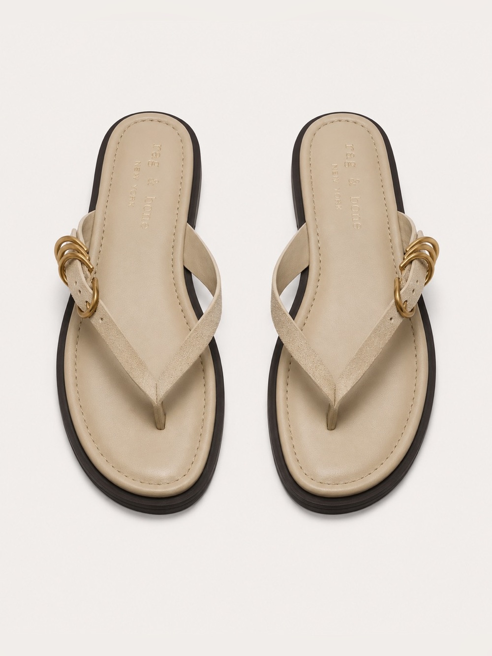 Rag & Bone Gia Macadamia Suede Thong Flat Sandals Gold D-Ring EU 36